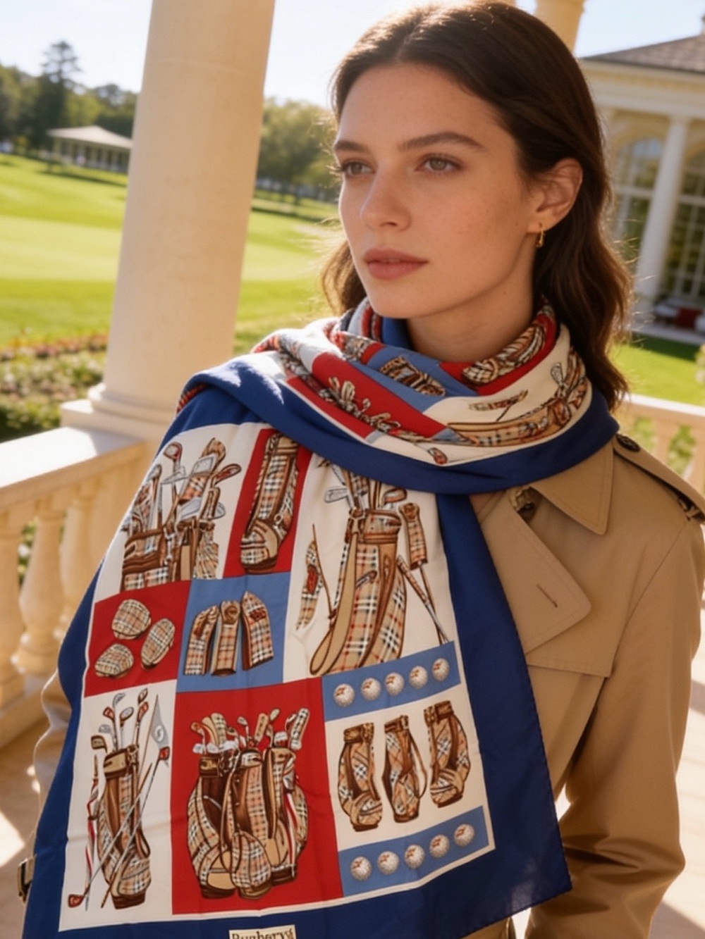 Vintage Burberry silk Golfer Motif Scarf